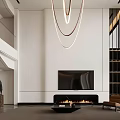 Modern Living Room Interior Design With Circular Pendant Lights Black Sofa And Large Windows