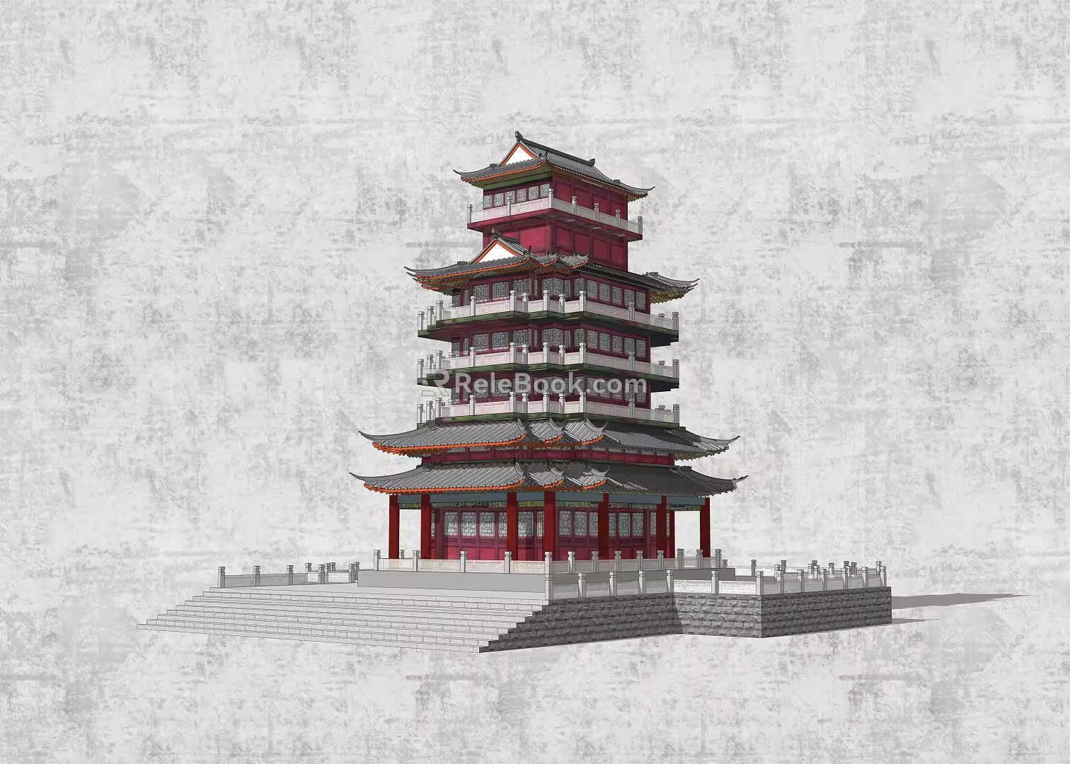 Chinese style tower building pavilion viewing tower 3d model