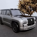 Silver Modern SUV with Bold Front Grille and Golden Leaf Tree Nearby