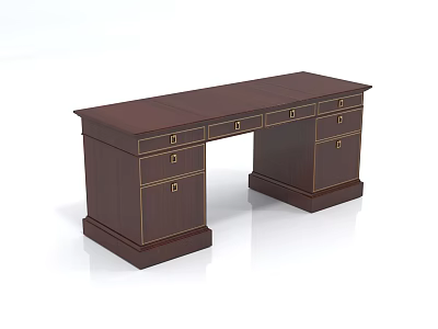 Classic Dark Wood Office Desk With Multiple Drawers And Traditional Design 3d model