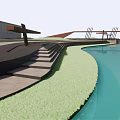 Waterfront Landscape Design With Modern Building Curved Walkways And Green Spaces
