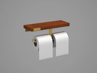 Bathroom Accessories Wooden Shelf Toilet Paper Holder With Two Rolls And Brass Bracket 3d model