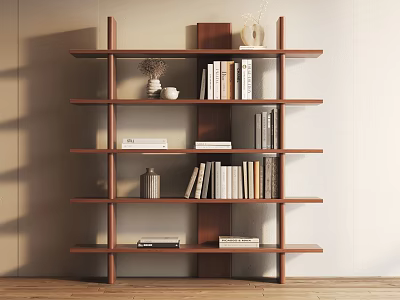 Wooden Shelf Unit With Multiple Layers For Books And Decorative Items In Modern Room 3d model