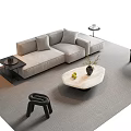 Modern Light Gray L Shaped Sofa With Round Marble Coffee Table And Black Side Table 3d model