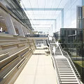 Modern School Building With Glass Facade Open Corridor Staircase And Greenery