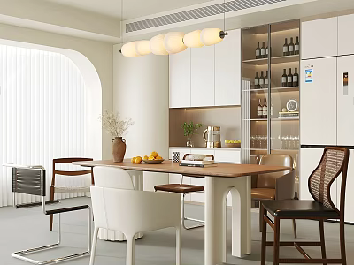 Cream wind home dining table and chair fruit potted wine cabinet chandelier 3d model
