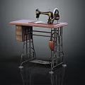 Vintage Industrial Sewing Machine On Iron Frame Table With Wooden Drawers