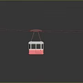 Pink And White Cable Car Hanging On Red Cables Against Dark Background