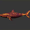 Vibrant Red And Yellow Shark With Cracked Pattern 3D Model On Dark Background