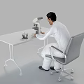 Man In White Lab Coat Using Microscope With Laboratory Equipment On Table