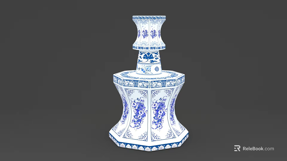 Blue And White Porcelain Vase With Traditional Floral And Scroll Patterns 3d model 