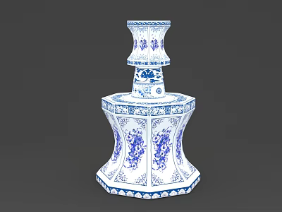 Blue And White Porcelain Vase With Traditional Floral And Scroll Patterns 3d model