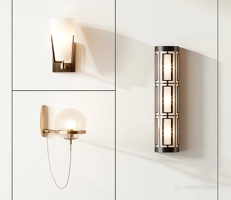 Modern Wall Lamps With Stylish Designs Glass Shades And Metal Frames For Home Interior Decor 3d model 
