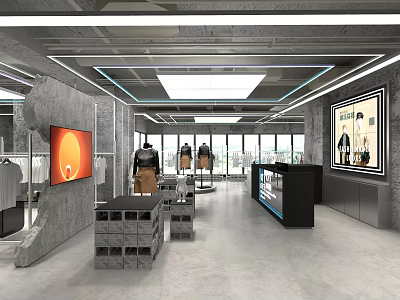 Modern Clothing Store Interior With Stylish Mannequins And Fashion Displays 3d model