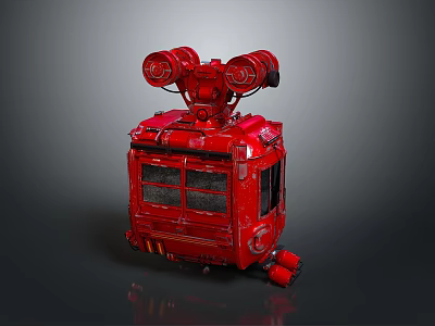 Red Industrial Mechanical Device With Circular Top Sensors And Grille Windows 3d model