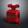 Red Industrial Mechanical Device With Circular Top Sensors And Grille Windows