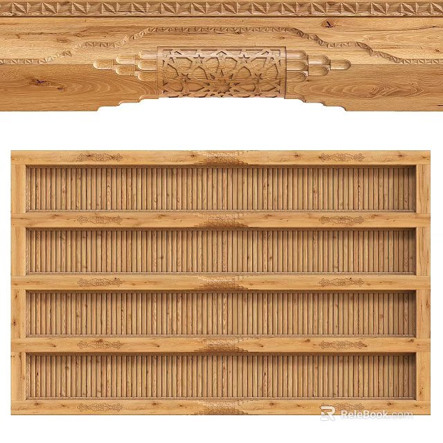 Wooden Ceiling With Carved Patterns And Grid Design 3d model