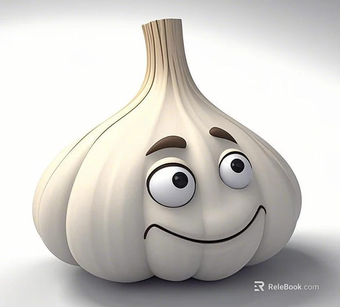Cartoon Garlic Character With Smiling Face Big Eyes And Curved Eyebrows 3d model 