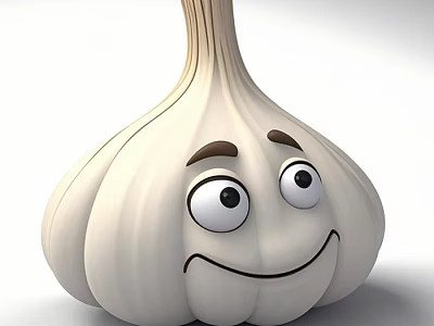 Cartoon Garlic Character With Smiling Face Big Eyes And Curved Eyebrows 3d model