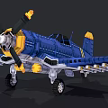 Blue Block Model Airplane With Yellow Black Propeller Cockpit And Wing Details