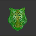 Colorful Tiger Head With Intricate Patterns And Yellow Eyes On Gray Background