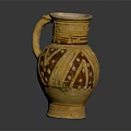 Traditional Ceramic Vase With Yellow Brown Decorative Patterns And Handle 3d model
