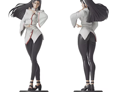 Detailed Anime Female Sculpture With Long Black Hair White Top Black Pants And Poses 3d model
