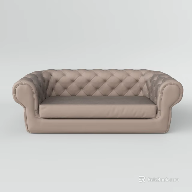 Beige Leather Multi seater Sofa with Tufted Diamond Pattern and Rounded Armrests 3d model