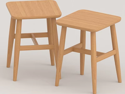 Two Simple Wooden Stools With Minimalist Design For Home Furniture Use 3d model