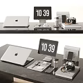 White Apple Laptop And Monitor Desktop Setup With Digital Clock 10 39 Camera Accessories