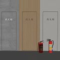 Fire Equipment With Wall Installed Fire Hydrants And Red Fire Extinguishers 3d model