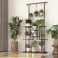 Indoor Plant Shelf Display With Hanging And Potted Greenery In Decorative Pots