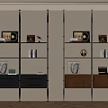 Modern Bookshelves With Metal Frame Glass Shelves Drawers And Decorative Items