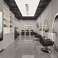 Modern Hair Salon Interior Design With Round Mirrors Black Barber Chairs And Gray Floors