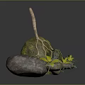 Natural Wooden Stone Decorative Piece With Green Plants And Yellow Leaves