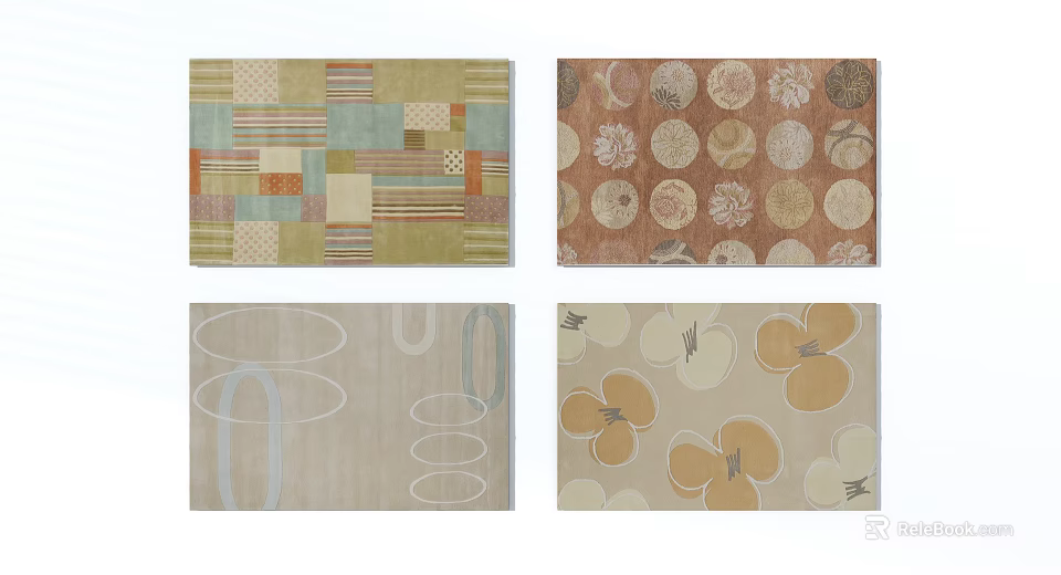 Square Rugs With Geometric Floral Circular And Abstract Pattern Designs 3d model