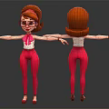 Cartoon Female Character Red Hair Glasses Pink Outfit White Top Red Heels Front Back View