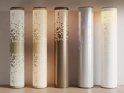 Modern Illuminated Columns With Various Perforated Geometric Patterns And Light Tones 3d model