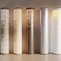 Modern Illuminated Columns With Various Perforated Geometric Patterns And Light Tones 3d model