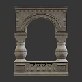 Intricate Stone Decorative Structure with Arched Design Carved Columns and Square Top