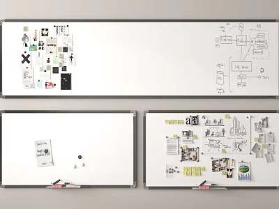 Whiteboards Featuring Hand Drawn Sketches Diagrams Notes And Stickers 3d model