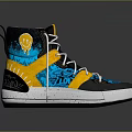 Stylish High top Shoes with Black Yellow Blue Patterned Design and White Laces