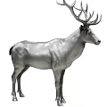 Silver Standing Deer Sculpture With Large Antlers And Realistic Texture Design