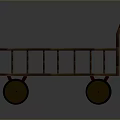 Vintage Rusty Metal Cart With Metal Railings Rounded Wheels And Rusted Flatbed