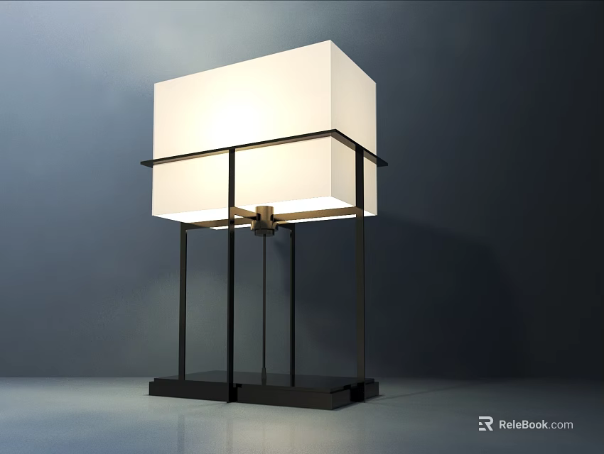 Modern Table Lamp With White Square Shade And Black Metal Frame 3d model 