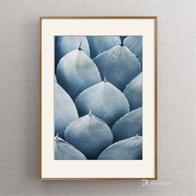 Framed Botanical Painting With Blue Leaves On Gray Wall For Interior Decor 3d model 