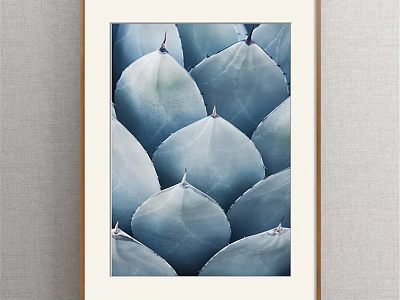 Framed Botanical Painting With Blue Leaves On Gray Wall For Interior Decor 3d model