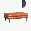 Brown Leather Ottoman With Tufted Top And Classic Wooden Legs Design