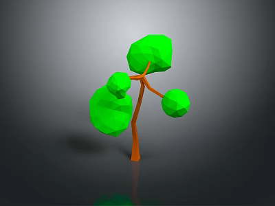 Abstract Plant 3D Model with Orange Trunk and Green Spherical Foliage in Low Poly Style 3d model