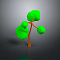 Abstract Plant 3D Model with Orange Trunk and Green Spherical Foliage in Low Poly Style